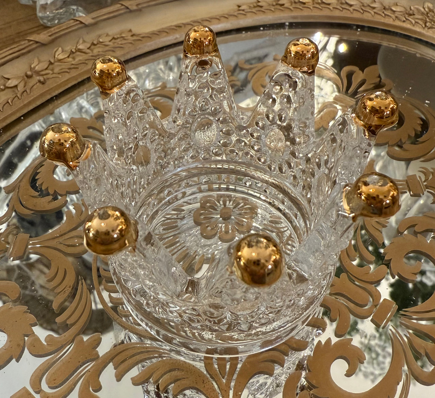 Bougeoir Couronne Verre et Or