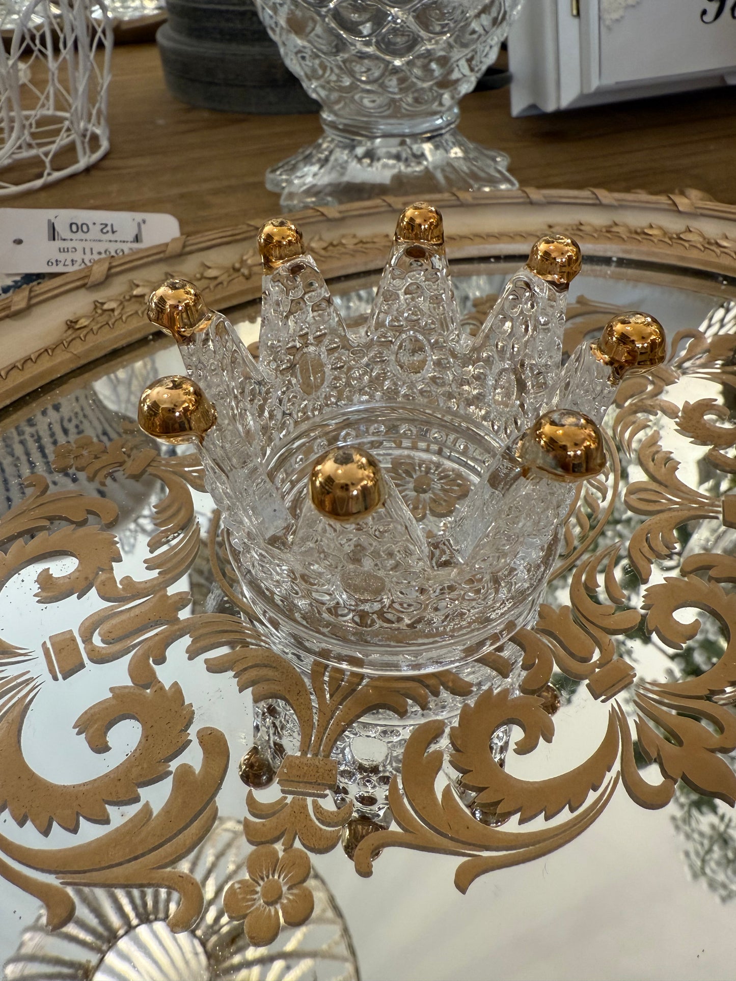 Bougeoir Couronne Verre et Or