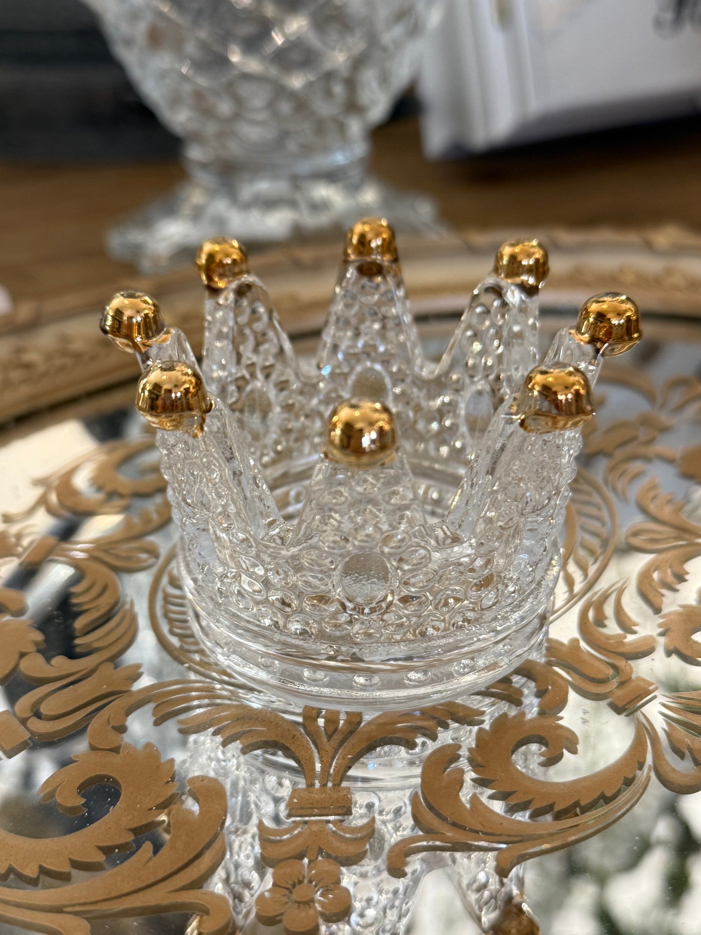 Bougeoir Couronne Verre et Or