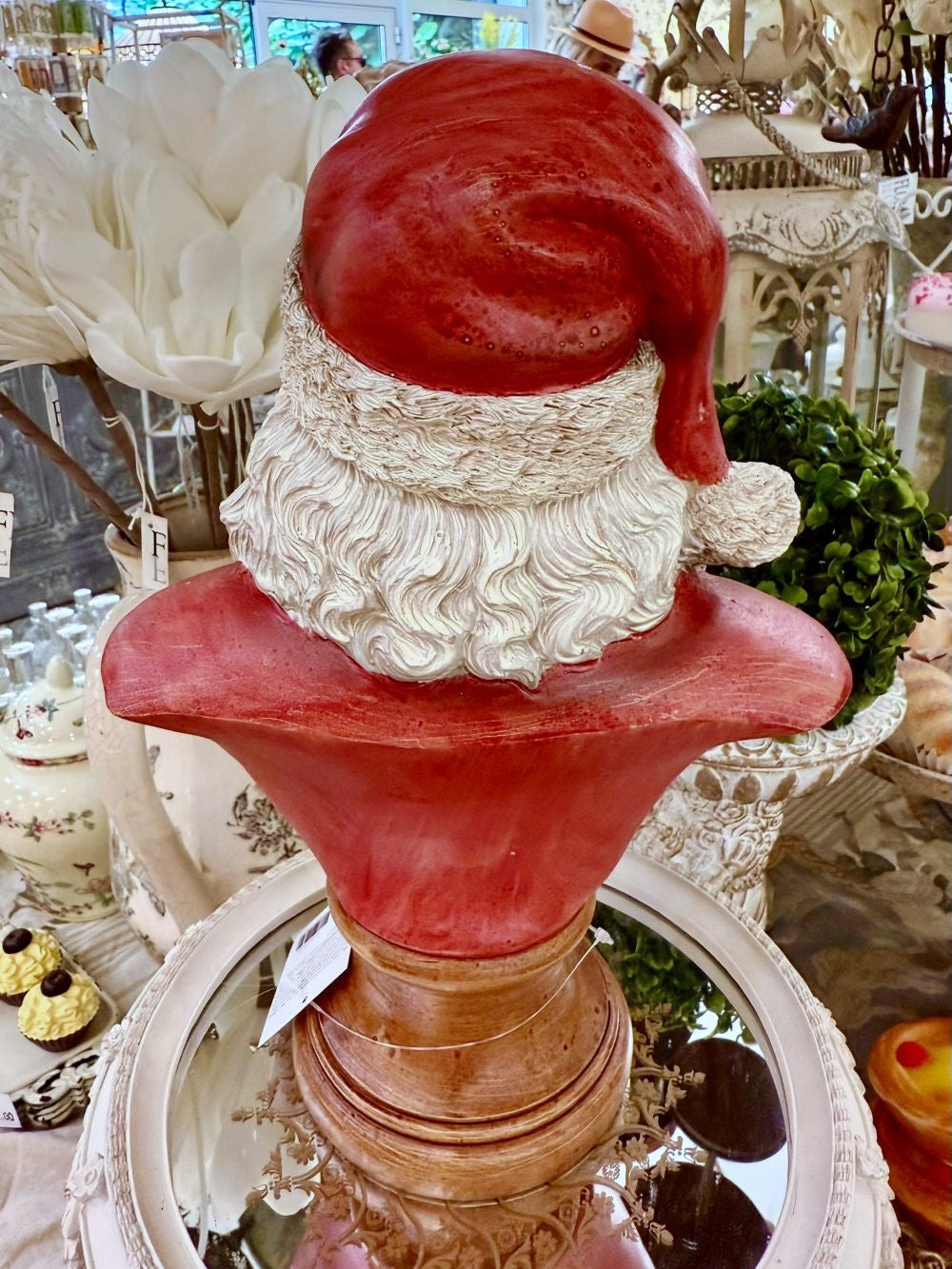 Buste décoratif de Père Noël vintage rouge et blanc, 30 cm, style traditionnel et poétique, parfait pour une décoration de Noël de charme et shabby chic