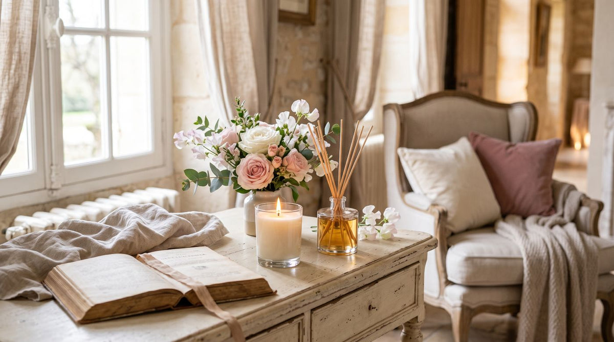 Bougie et parfum d’intérieur dans une maison romantique