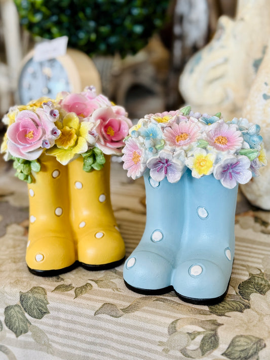 🌸 Bottes Fleuries Pastel – Bleu ou Jaune