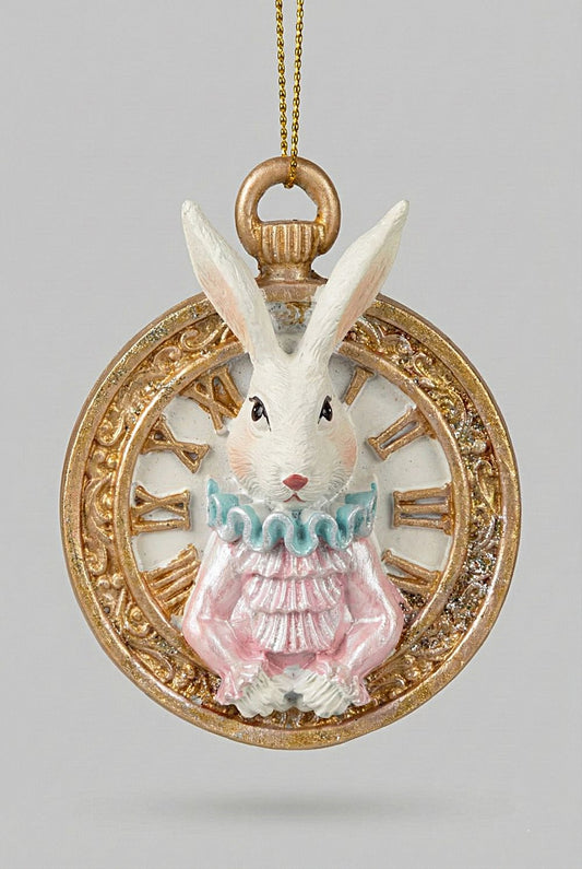 Pendentif décoratif lapin Alice blanc en accessoires de décoration, style shabby chic et féérique, ambiance poétique et romantique
