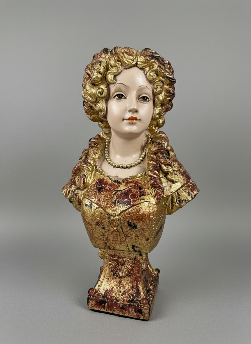 Buste décoratif Comtesse Baroque d’Or, doré et rouge bordeaux, style romantique et shabby chic, décoration de charme féminine