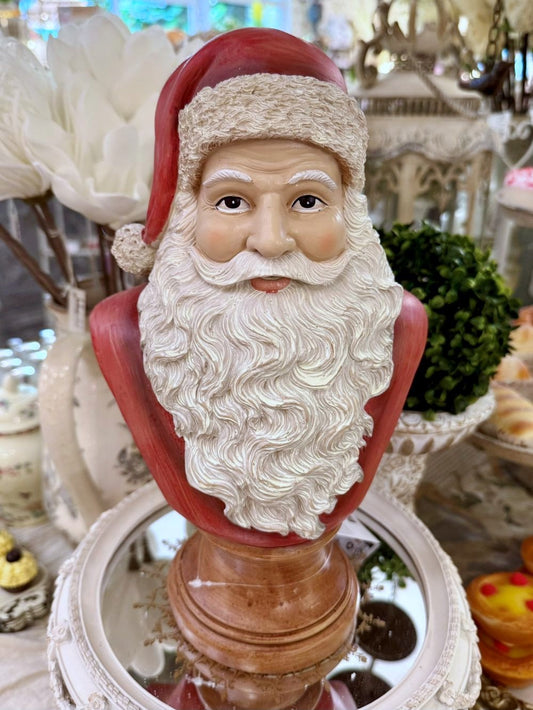 Buste décoratif de Père Noël vintage rouge et blanc, 30 cm, style traditionnel et poétique, parfait pour une décoration de Noël de charme et shabby chic