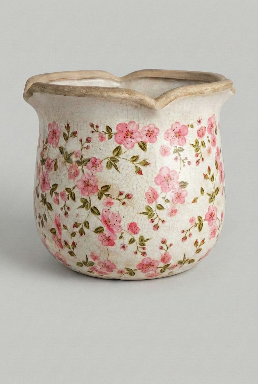 Cache-pot Liberty fleuri blanc à motifs roses, cache-pot décoratif shabby chic romantique pour intérieur de charme