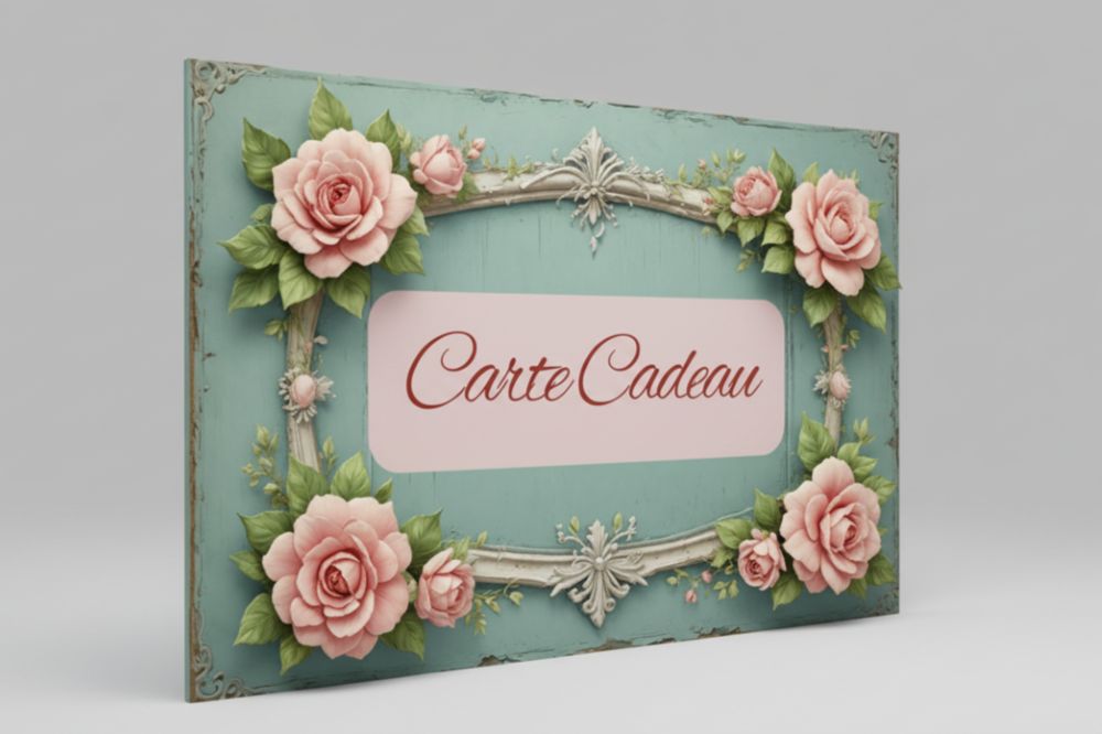 Carte cadeau décoration romantique et shabby chic, bon d’achat dématérialisé aux tons doux pour offrir un univers de charme et féérique