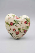 Cœur décoratif en terre cuite 11x10 cm motif liberty crème, rouge rosé et vert, style décoration romantique shabby chic ambiance maison de charme