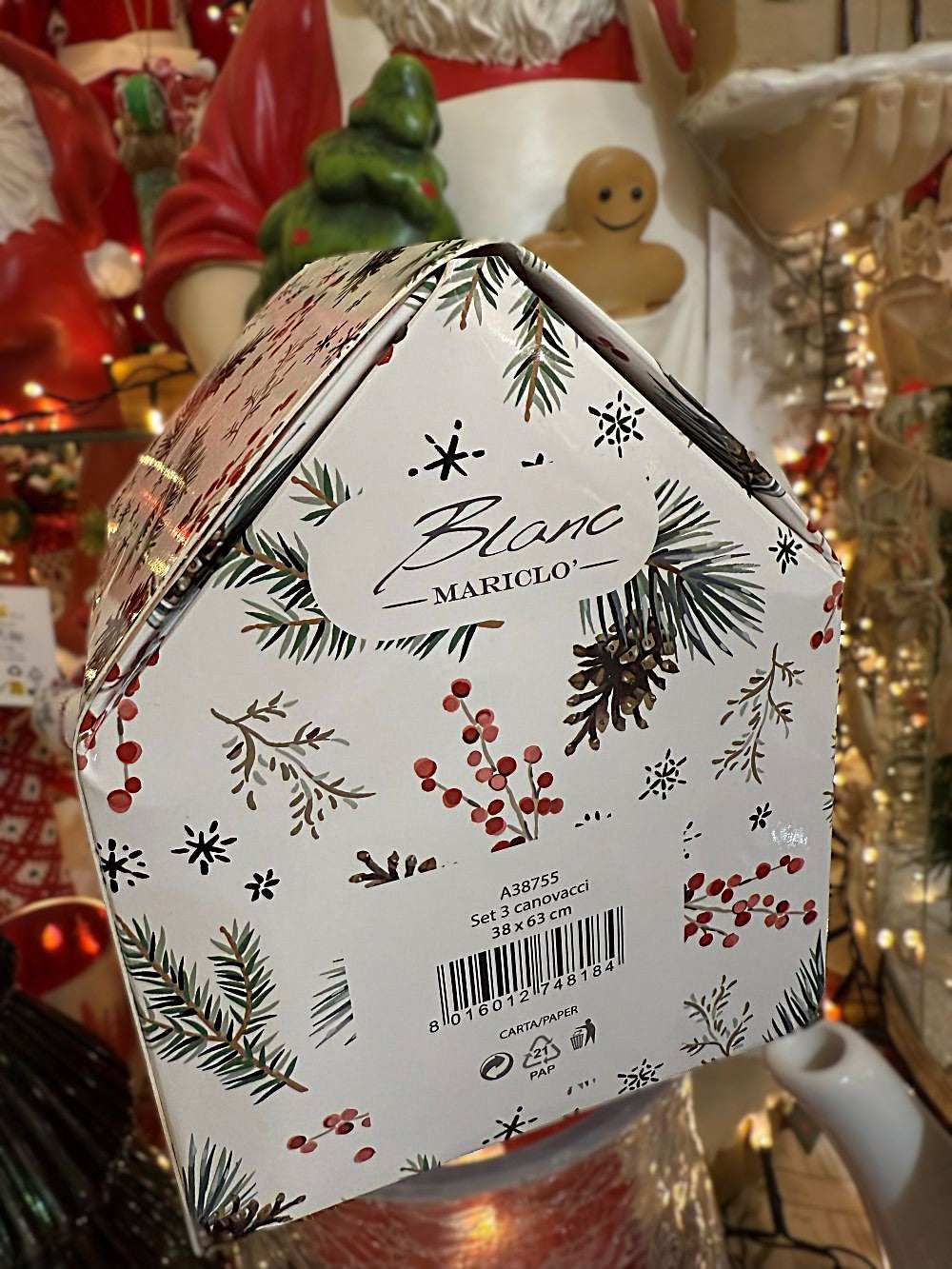 Coffret de 3 torchons de Noël en coton rouge, blanc et vert Blanc MariClò, style shabby chic et décoration de charme pour cuisine festive