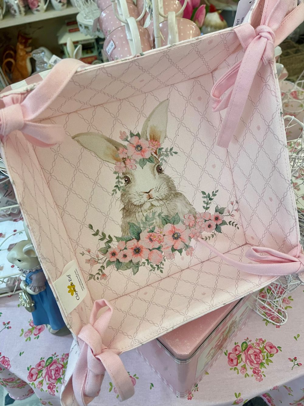 Corbeille à pain Lapinou pour décoration de table de Pâques, beige naturel et blanc doux, style shabby chic romantique et charme poétique