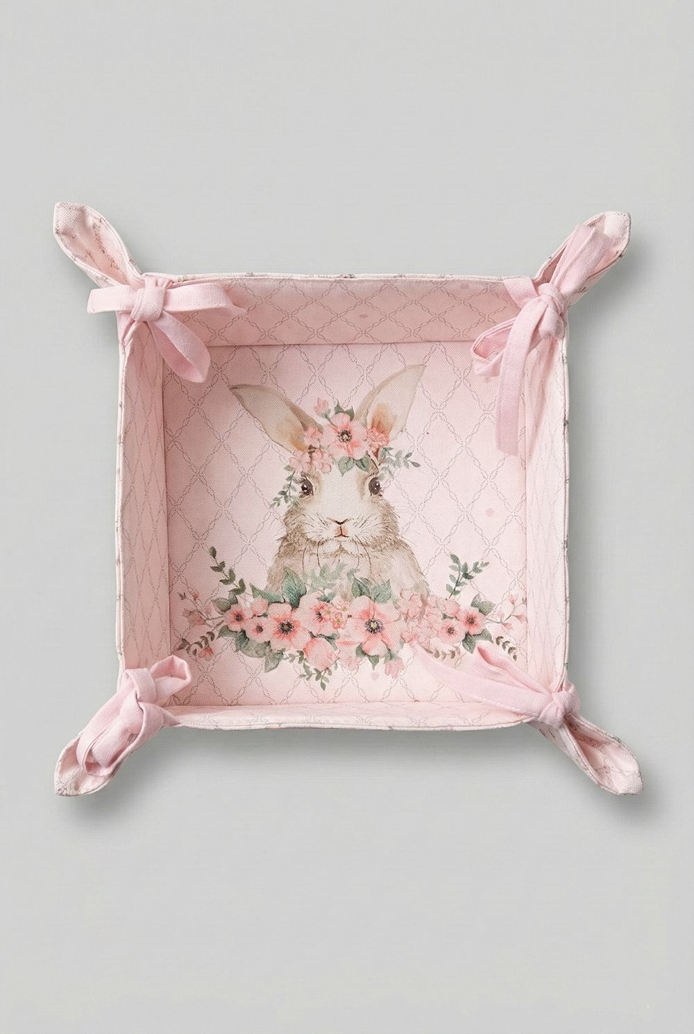 Corbeille à pain Lapinou pour décoration de table de Pâques, beige naturel et blanc doux, style shabby chic romantique et charme poétique