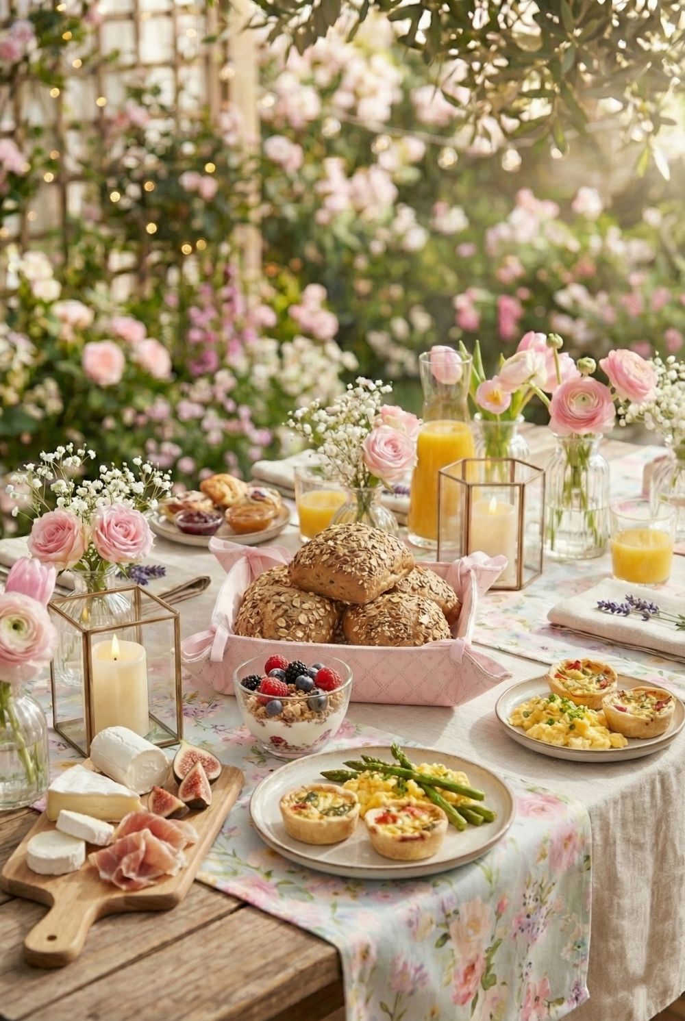 Corbeille à pain Lapinou pour décoration de table de Pâques, beige naturel et blanc doux, style shabby chic romantique et charme poétique