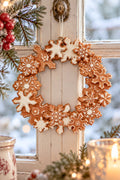 Couronne décorative d’étoiles Pain d’Épices marron et blanc, décoration de Noël féérique et poétique à suspendre, diamètre 18 cm