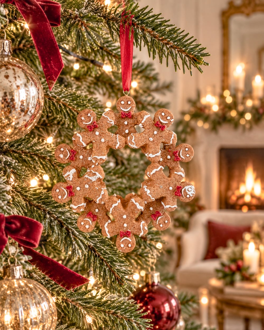 Couronne décorative pain d’épices de Noël à suspendre, 10 cm, ambiance festive et chaleureuse