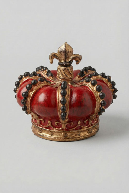 Couronne royale décorative rouge et dorée, accessoire de décoration baroque pour cabinet de curiosités et château ancien