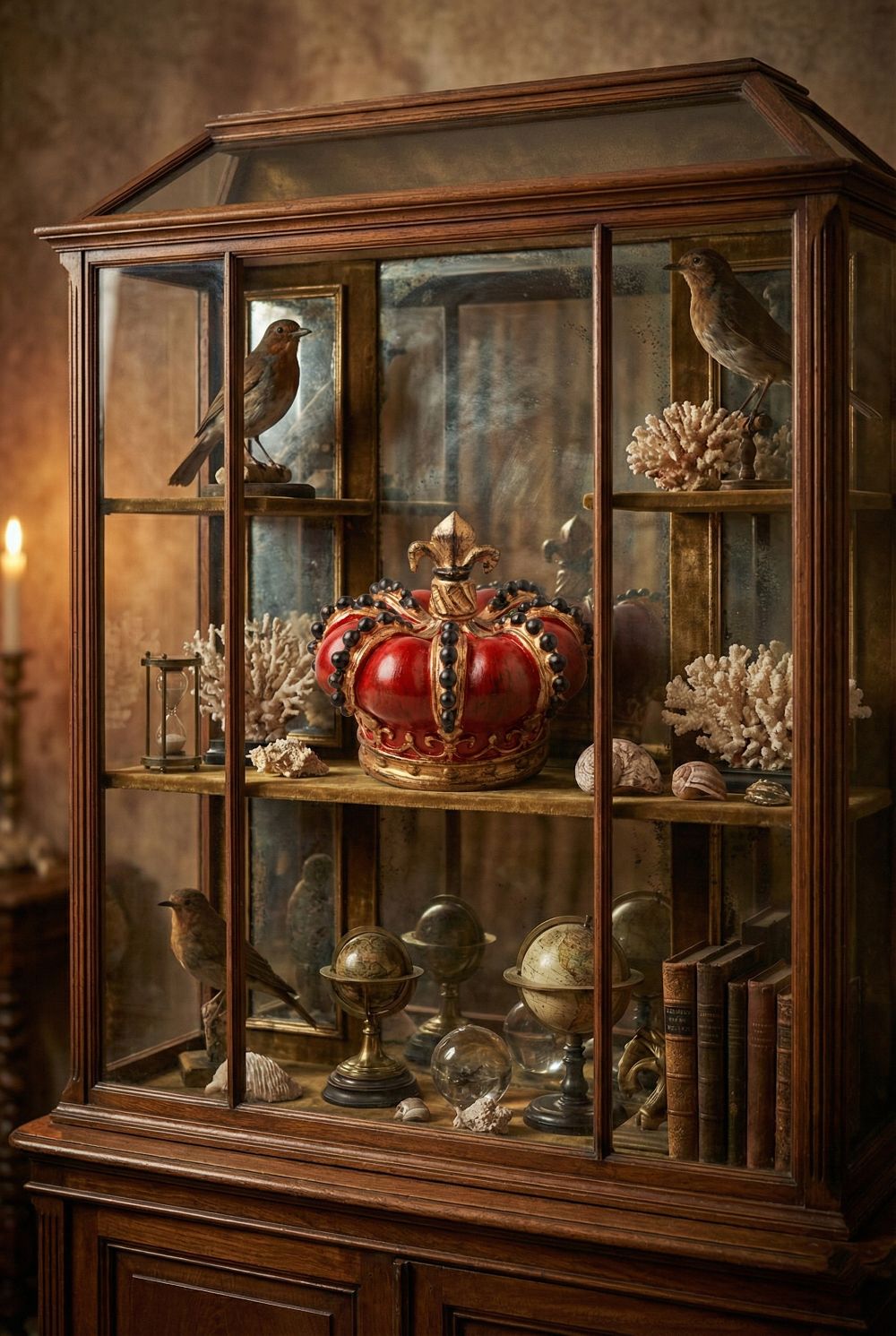 Couronne royale décorative rouge et dorée, accessoire de décoration baroque pour cabinet de curiosités et château ancien