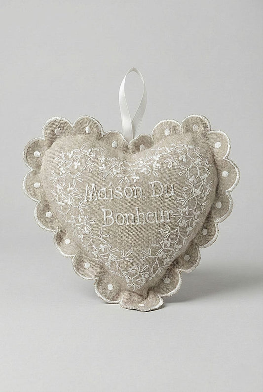 Coussin décoratif Maison du Bonheur, textile aux tons doux, style romantique shabby chic, coussin de décoration pour intérieur de charme