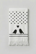 Essuie-mains décoratif avec motif amour et oiseaux, textile aux tons doux, style romantique shabby chic, linge de maison pour décoration de charme