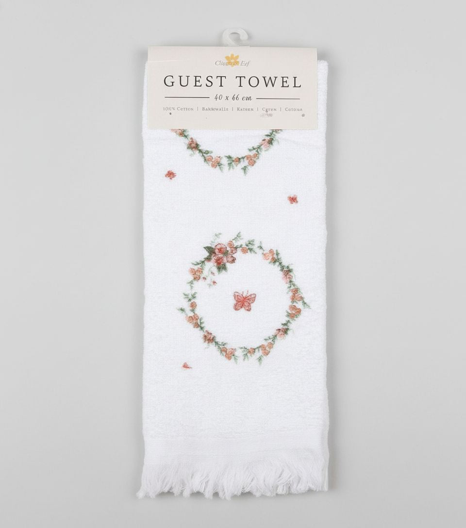 Essuie-mains couronne florale en coton, motifs délicats et style romantique, accessoire textile shabby chic idéal pour décorer la salle de bain ou la cuisine