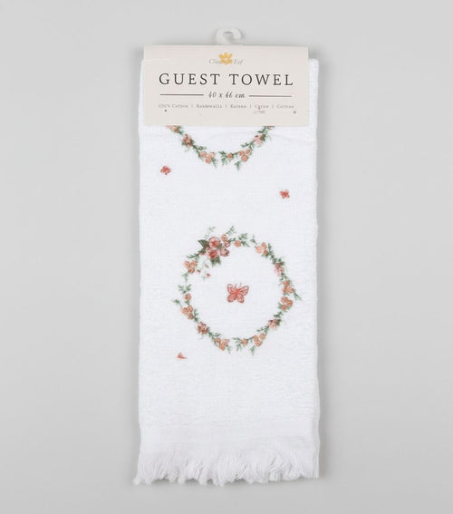 Essuie-mains couronne florale en coton, motifs délicats et style romantique, accessoire textile shabby chic idéal pour décorer la salle de bain ou la cuisine