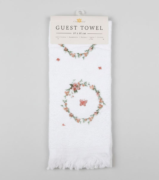 Essuie-mains couronne florale en coton, motifs délicats et style romantique, accessoire textile shabby chic idéal pour décorer la salle de bain ou la cuisine