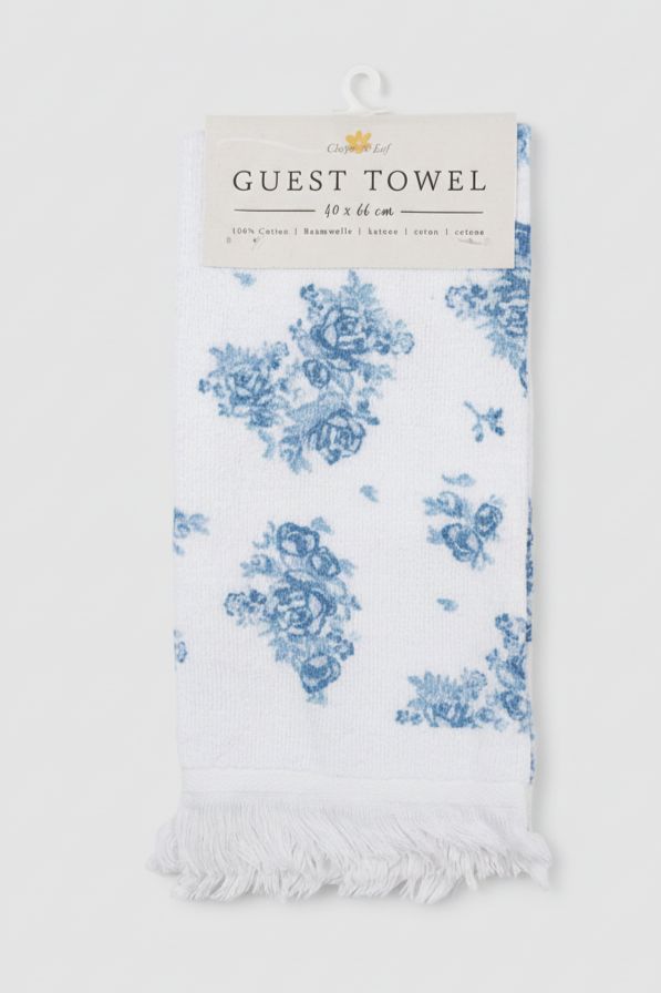 Essuie-mains en coton 40x66 cm motif fleurs bleues, style romantique et shabby chic, textile décoratif parfait pour cuisine ou salle de bain dans une ambiance poétique et élégante