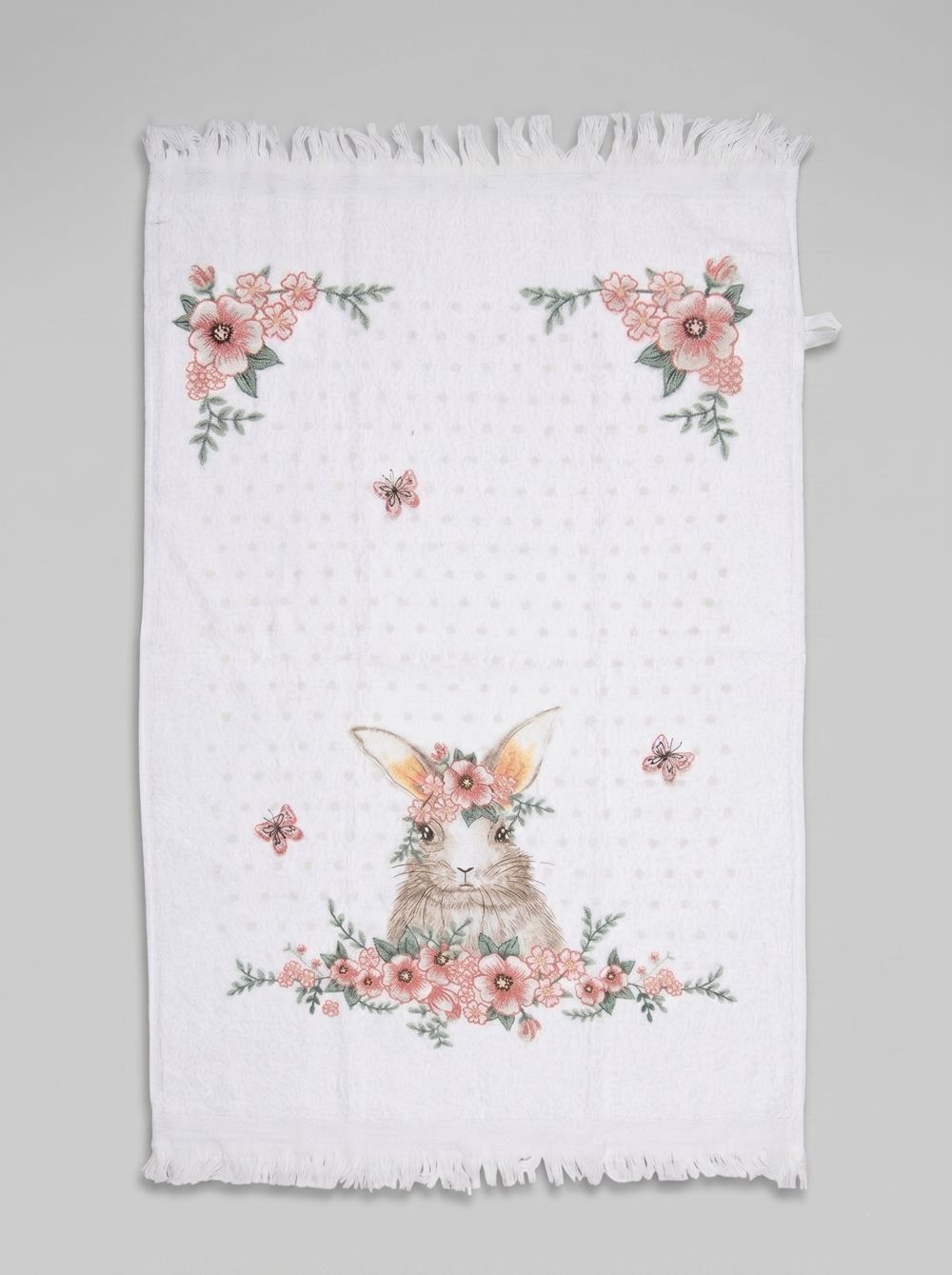 Essuie-mains en coton motif lapin fleuri 44 x 66 cm, textile de cuisine romantique style shabby chic et campagne de charme