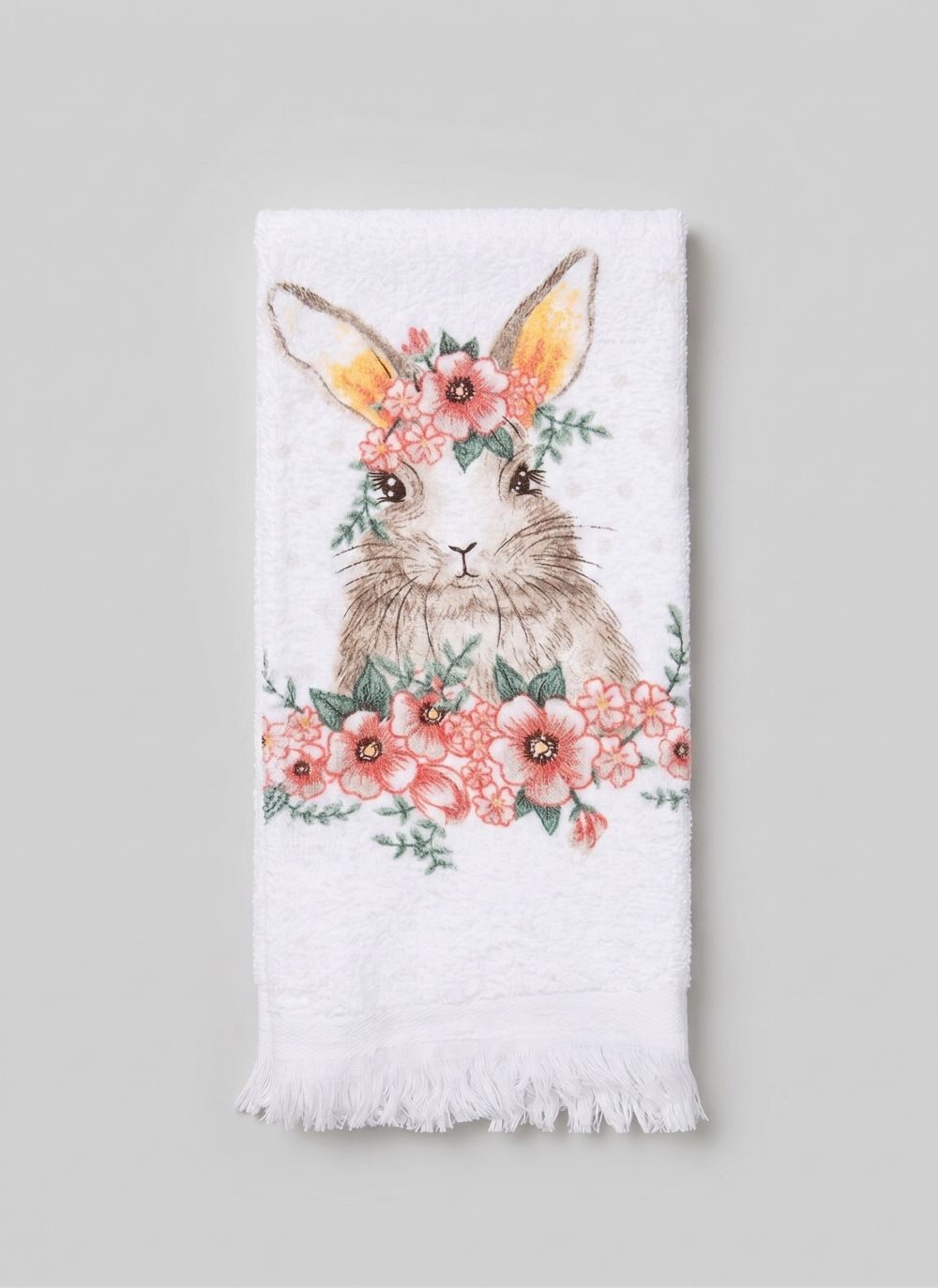 Essuie-mains en coton motif lapin fleuri 44 x 66 cm, textile de cuisine romantique style shabby chic et campagne de charme