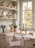 Essuie-mains en coton motif lapin fleuri 44 x 66 cm, textile de cuisine romantique style shabby chic et campagne de charme