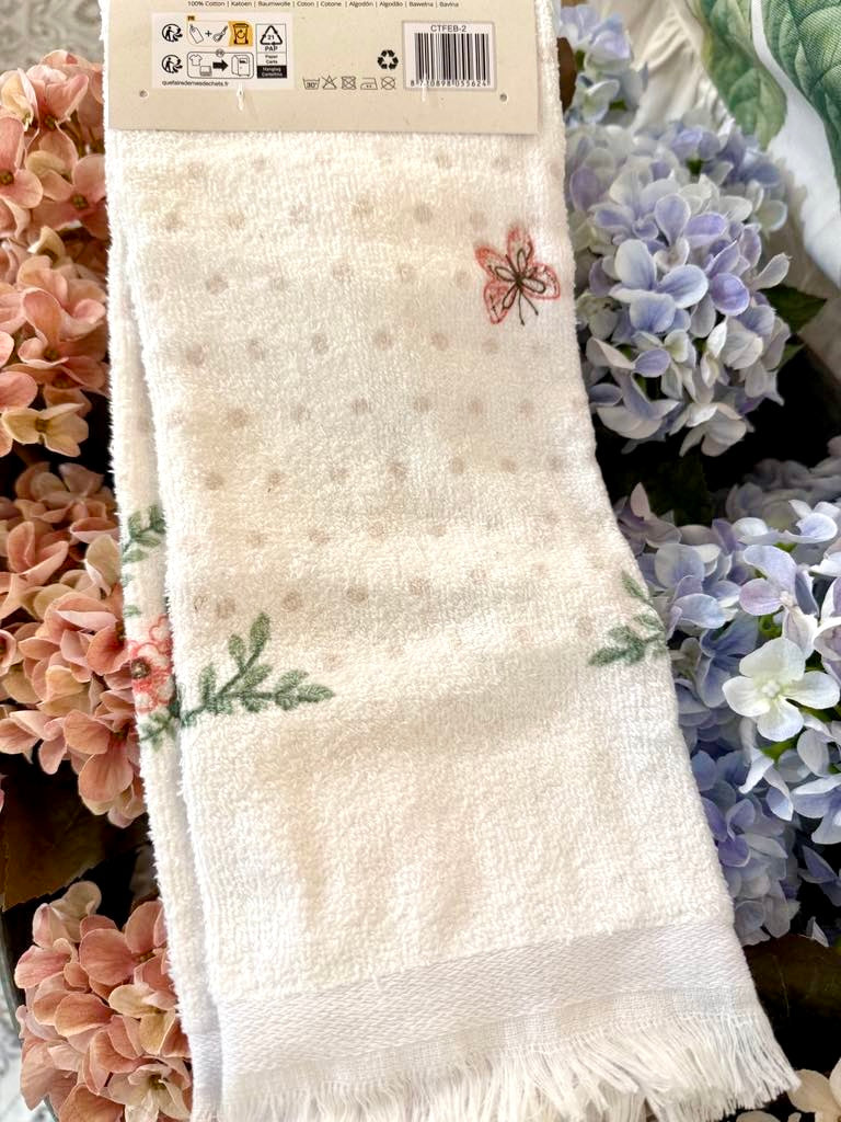 Essuie-mains en coton motif lapin fleuri 44 x 66 cm, textile de cuisine romantique style shabby chic et campagne de charme