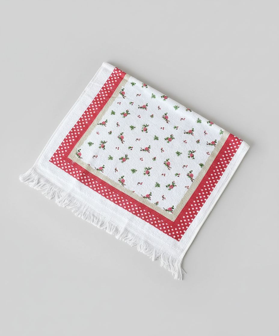 Essuie-mains Liberty en coton blanc avec motifs fleuris rouges et verts, style romantique et shabby chic Clayre & Eef, décoration de charme