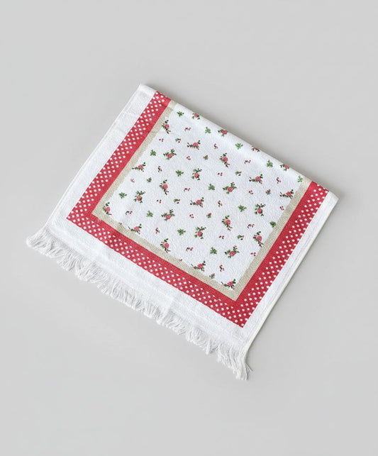 Essuie-mains Liberty en coton blanc avec motifs fleuris rouges et verts, style romantique et shabby chic Clayre & Eef, décoration de charme