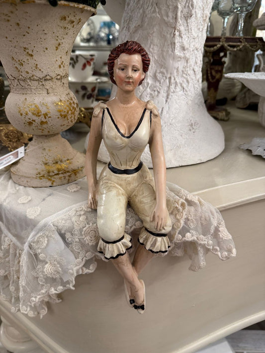 Figurine décorative de baigneuse rétro assise, 29 cm, ivoire et noir, style romantique shabby chic, ambiance vintage élégante
