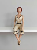 Figurine décorative de baigneuse rétro assise, 29 cm, ivoire et noir, style romantique shabby chic, ambiance vintage élégante