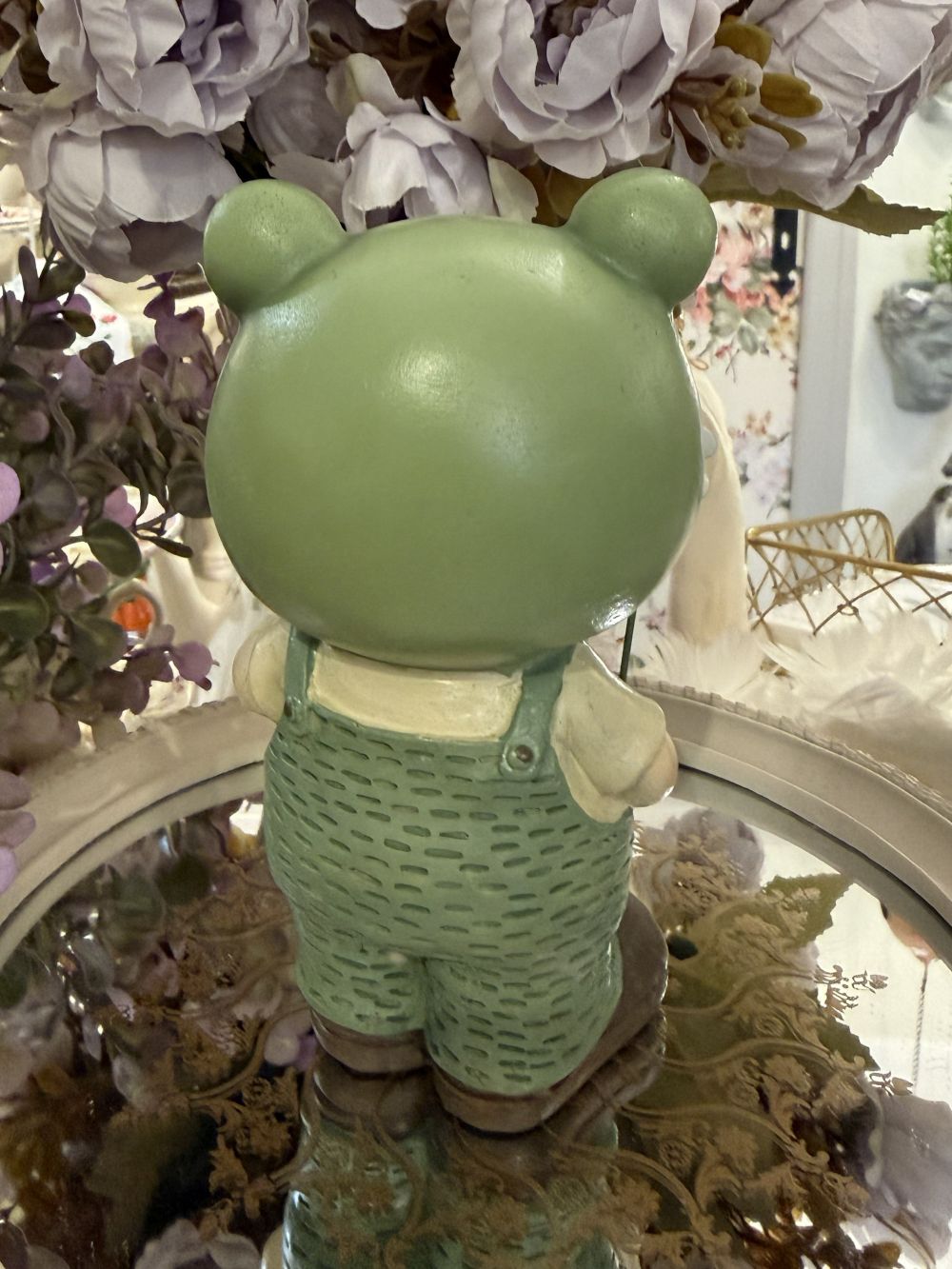 Figurine Petit Farfadet Grenouille vert sauge et beige 16,5 cm, décoration romantique et féérique pour intérieur shabby chic et maison de charme