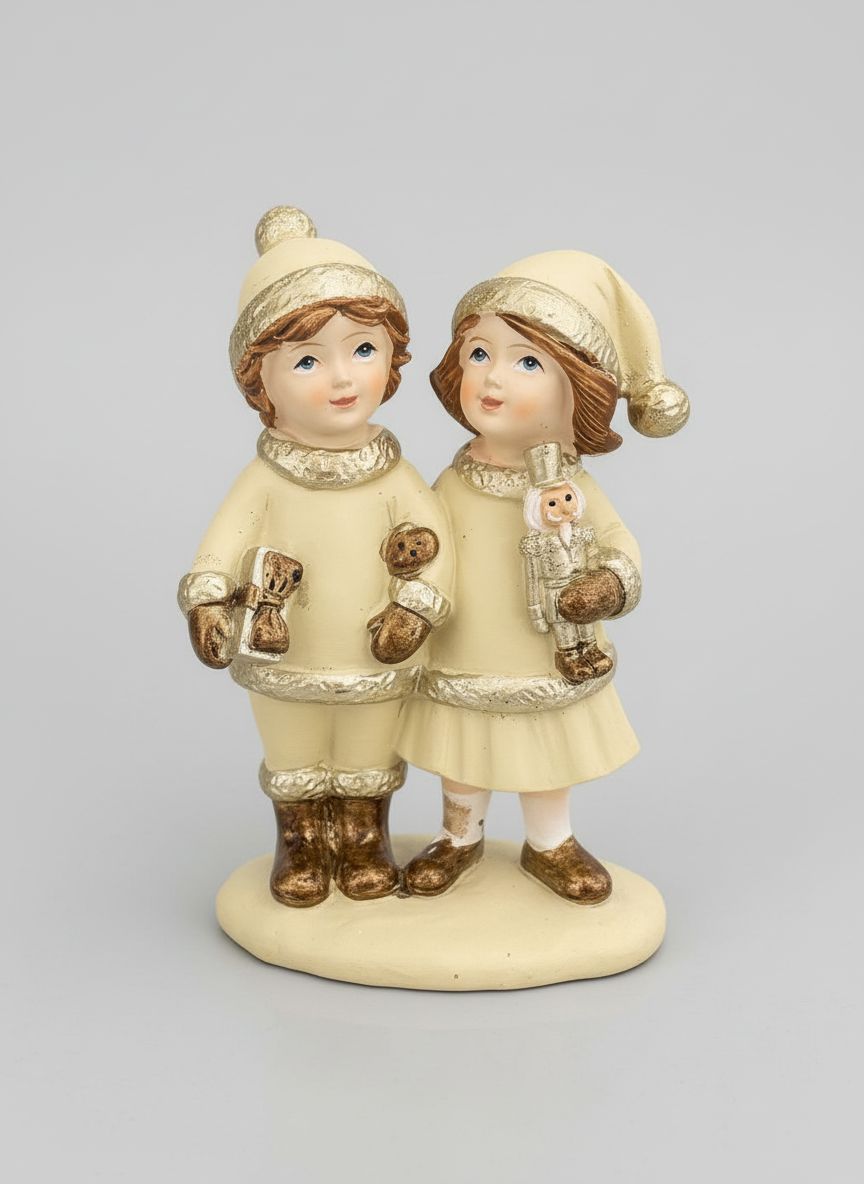 Figurine vintage petit couple d’enfants assis style shabby chic décoration romantique