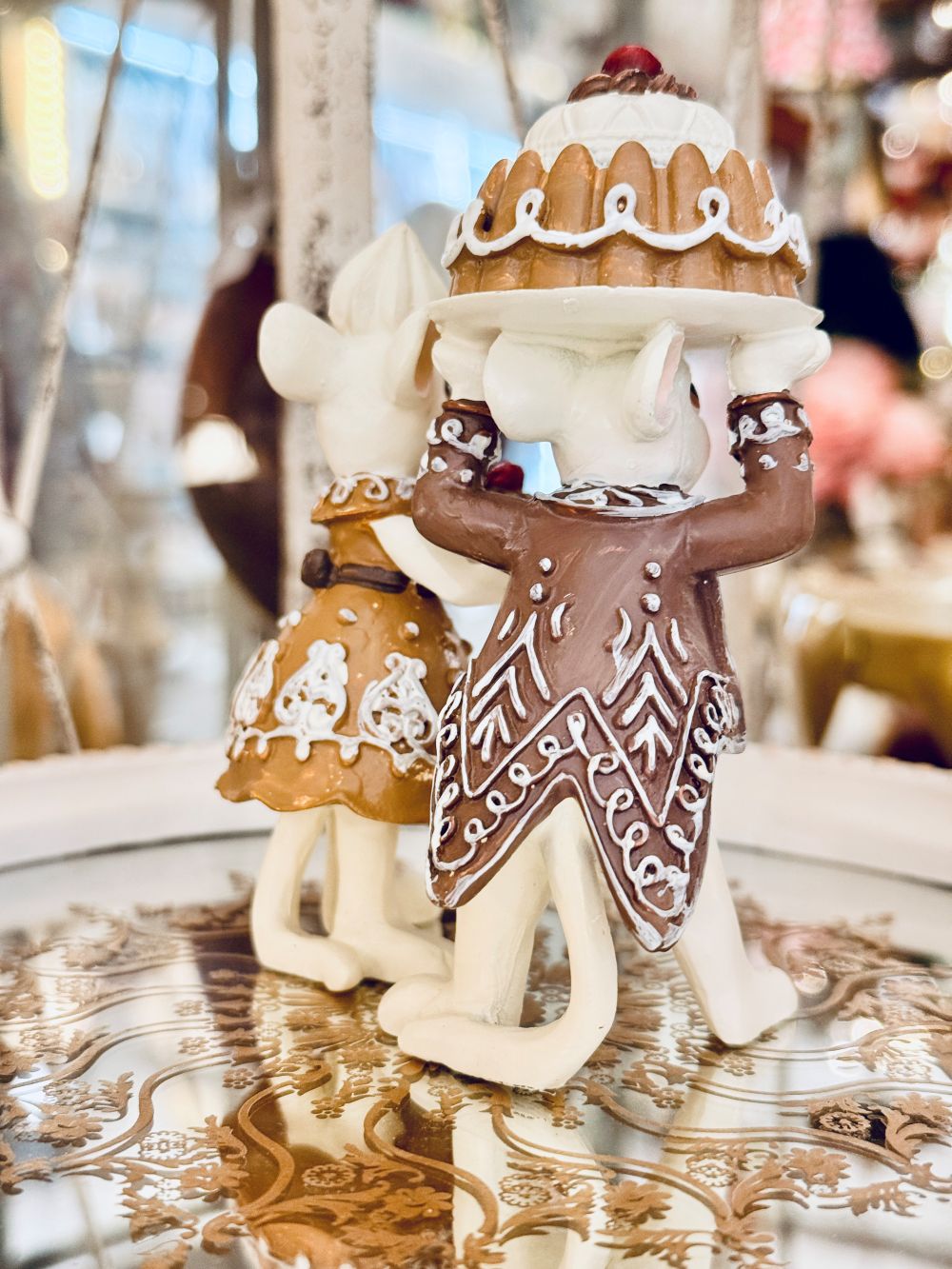 Figurines décoratives Mr et Mme Souris, couple de souris pâtissières blanc et marron, style shabby chic vintage, décor romantique et féérique