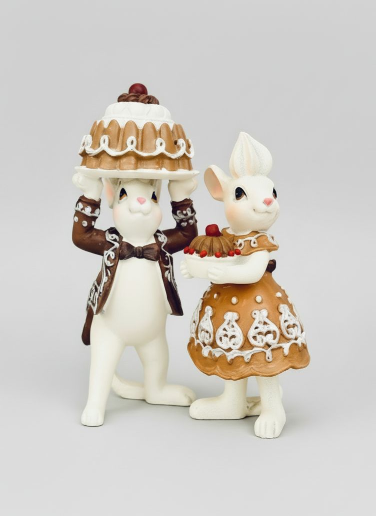 Figurines décoratives Mr et Mme Souris, couple de souris pâtissières blanc et marron, style shabby chic vintage, décor romantique et féérique