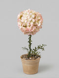 Hortensia sur tige artificiel rose poudré et crème en pot, décoration romantique shabby chic au charme poétique pour intérieur raffiné