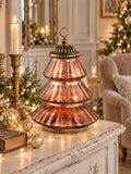 Lanterne sapin de Noël en verre ambré aux reflets dorés et finition patinée, décoration lumineuse chaleureuse et féérique