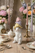 Figurine lapin décoratif blanc avec clochettes pastel rose jaune et violet style shabby chic romantique ambiance féérique de printemps