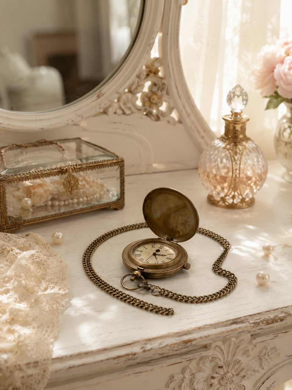 Montre de gousset vintage inspirée d'Alice au Pays des Merveilles avec chaîne bronze, accessoire féérique et romantique pour décoration de charme ou collection