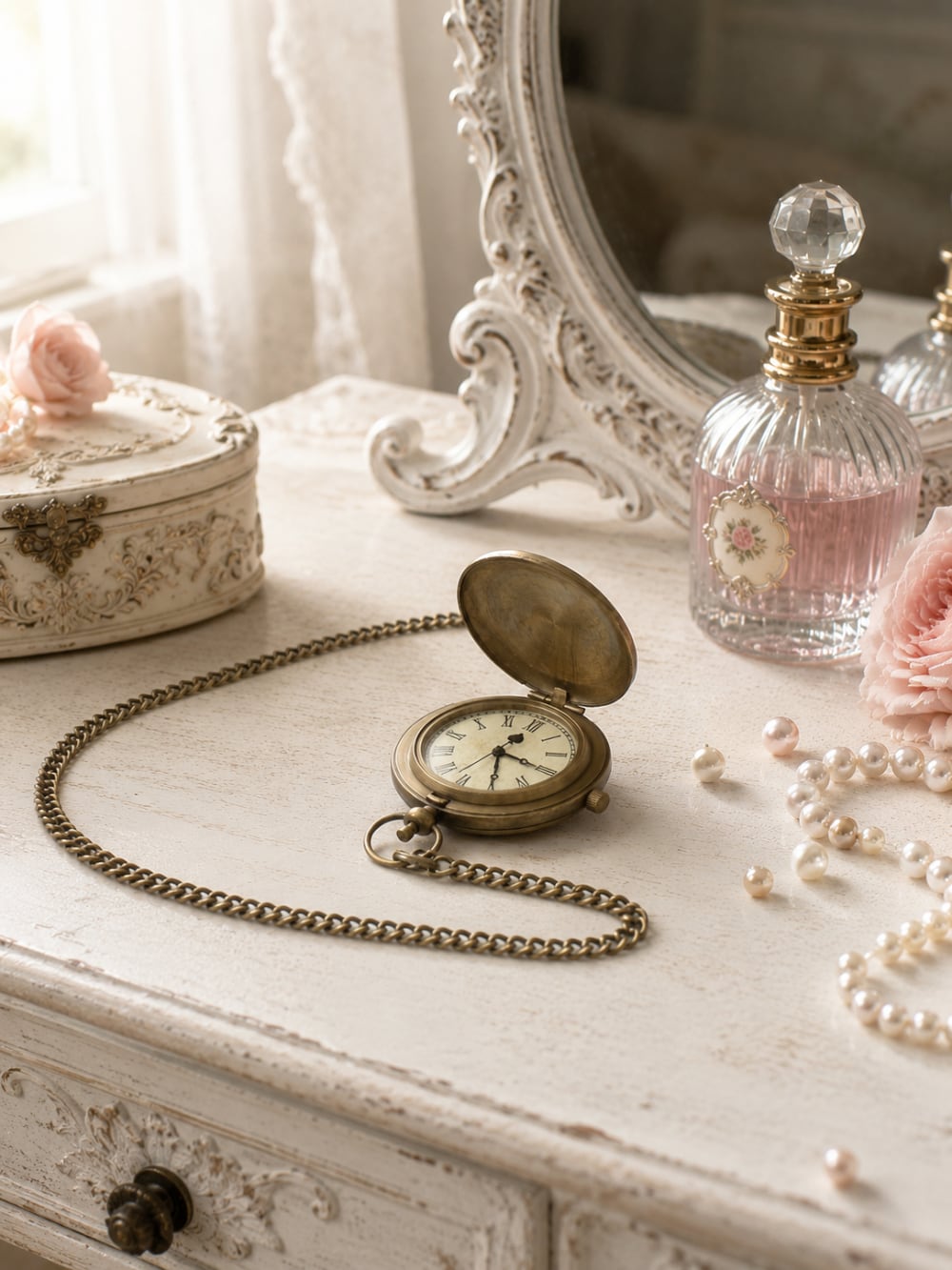 Montre de gousset vintage inspirée d'Alice au Pays des Merveilles avec chaîne bronze, accessoire féérique et romantique pour décoration de charme ou collection