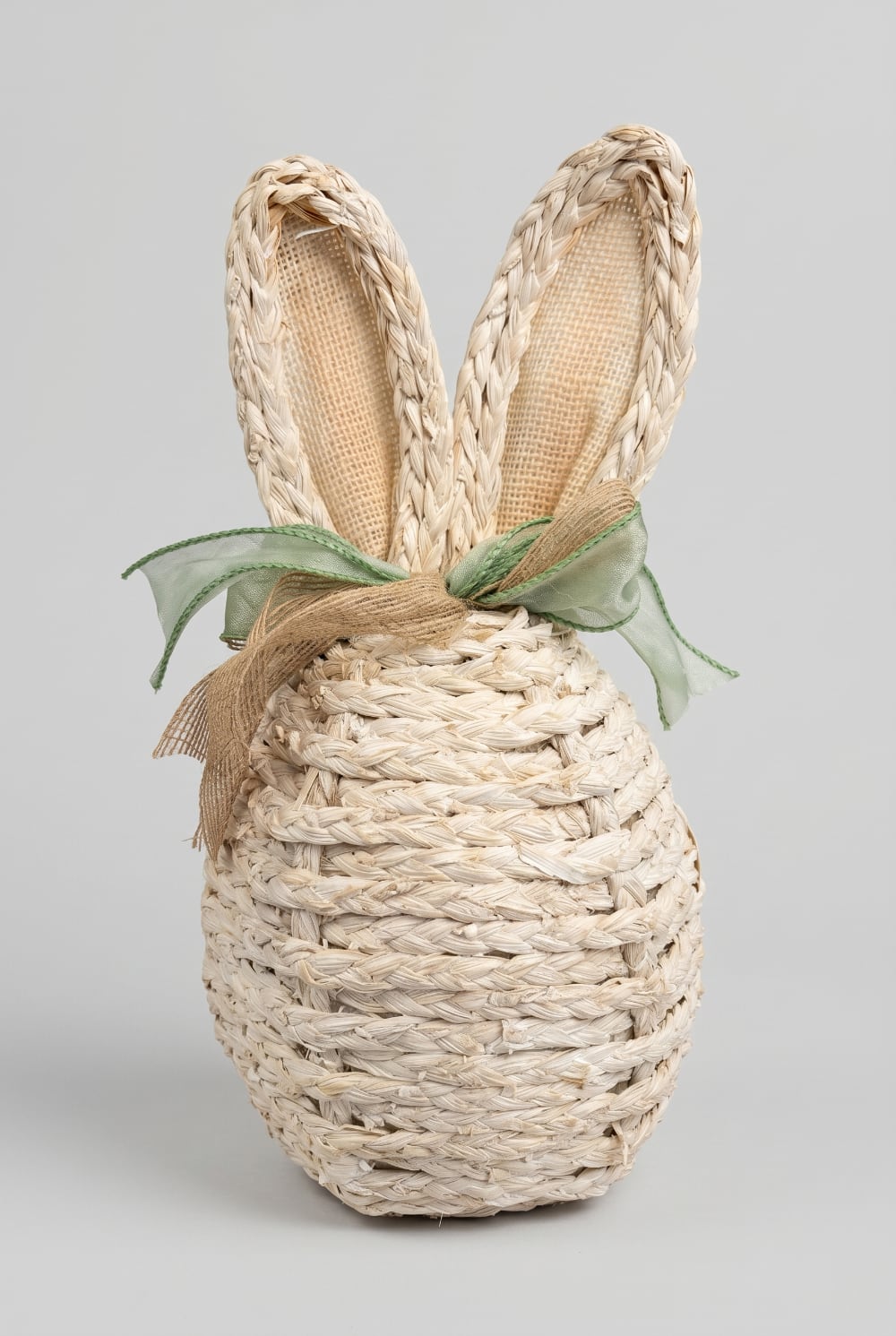 Œuf décoratif lapin en osier blanc avec oreilles tissu style shabby chic romantique décoration de Pâques ambiance charme campagne