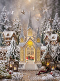 Chapelle de Noël lumineuse avec chorale miniature, éclairage chaleureux et paillettes animées, décoration féérique de village de Noël romantique