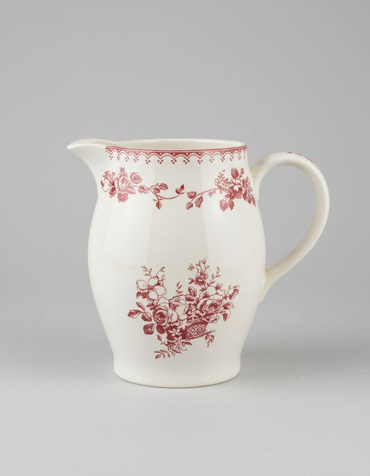 Pichet en céramique blanc et bordeaux, motif floral vintage, style romantique et maison de campagne, 1,5 L, ambiance shabby chic