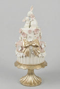 Pièce montée décorative de Pâques avec lapins, blanc patiné, rose poudré et doré, style shabby chic romantique et poétique, décoration de charme