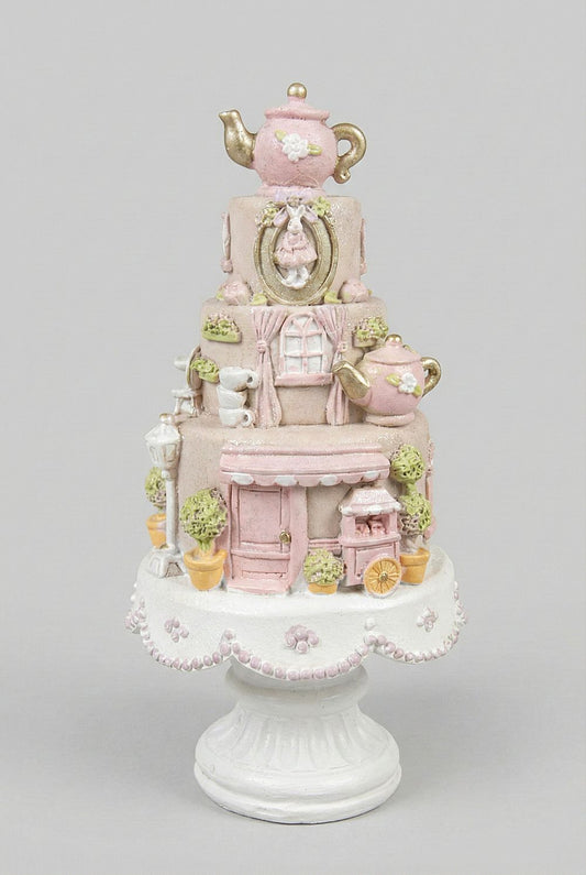 Pièce montée décorative shabby chic rose et blanc, accessoire de décoration romantique et féérique, style maison de charme, ambiance poétique