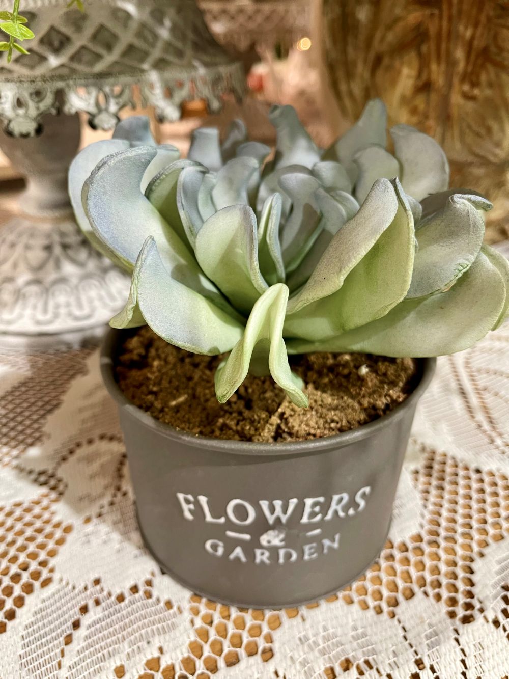 Plante grasse artificielle en pot gris flowers and garden décoration romantique shabby chic ambiance douce et naturelle