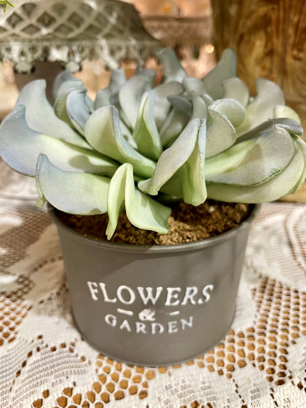 Plante grasse artificielle en pot gris flowers and garden décoration romantique shabby chic ambiance douce et naturelle
